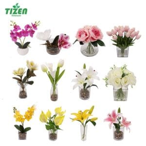 Tizen Bulk Wholesale Indoor Artificial Plants Flowers Potted Custom Real Touch Decorative Simulation Flowers Potted