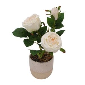 Wholesale Price Custom White Rose Fake Plants Palm Tree Simulation Artificial Flowers Potted In Bulk For Home Decor
